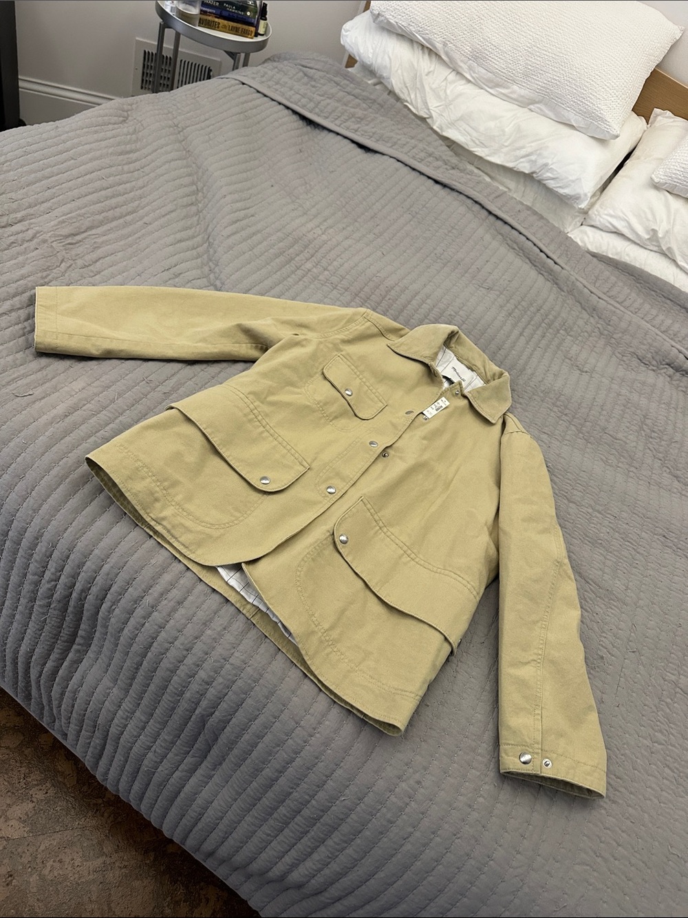 Khaki Utility Barn Chore Jacket - Classic Button Front, Corduroy Collar
